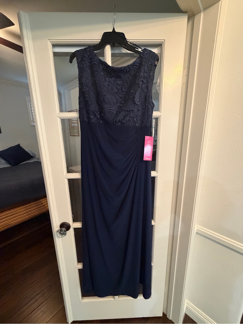 Alex Evenings Navy Lace Bodice Evening Dress Long